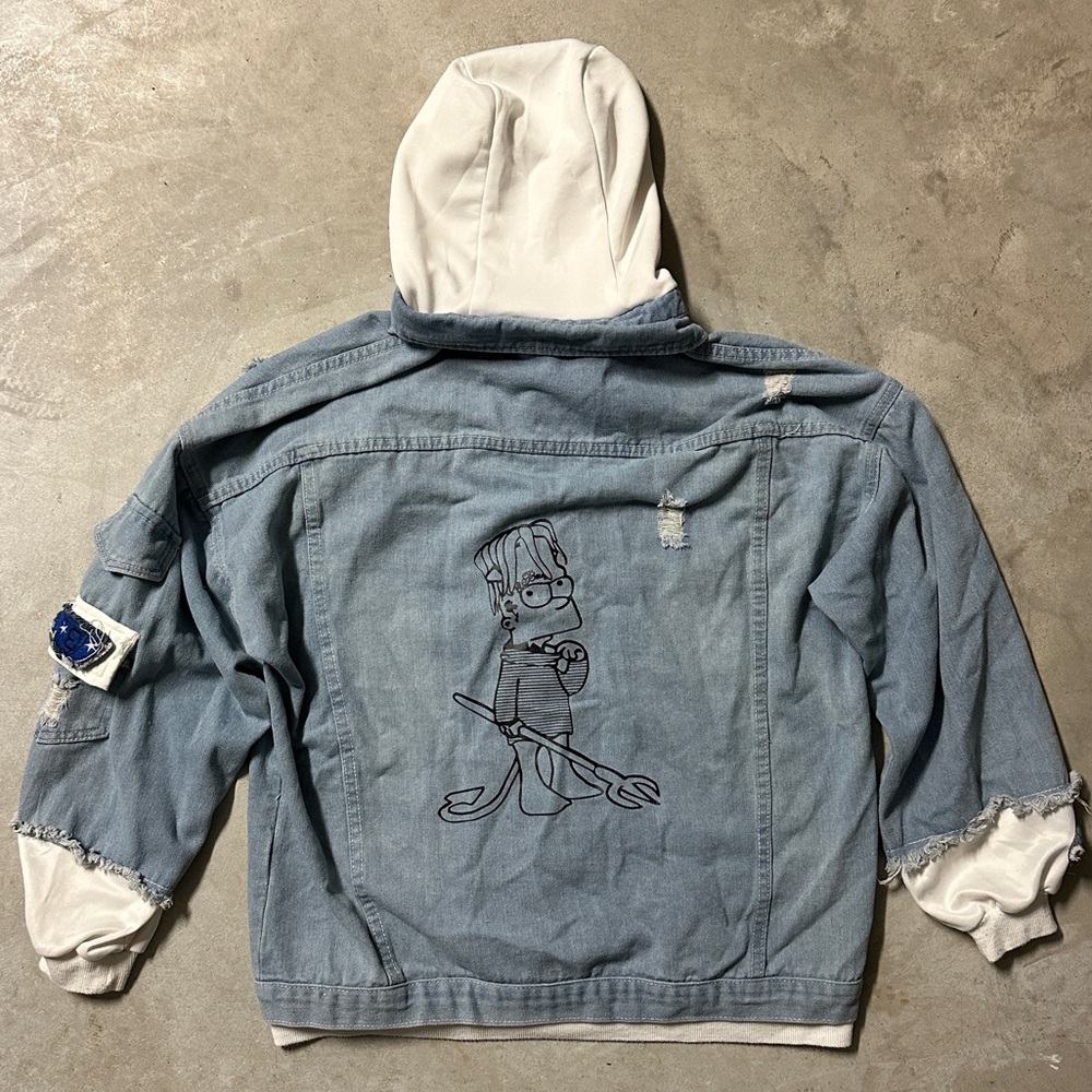 Hoodie Denim Jacket Sweatshirt - Picture 7 of 15